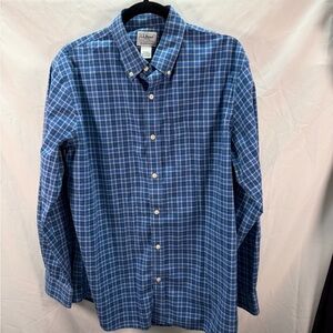 LL Bean Men’s Blue Plaid Dress Shirt Long Sleeve Size M Traditional Fit